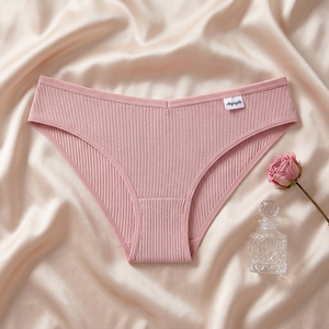 Culottes de bikini côtelées en coton pour femmes, douces, extensibles, couleur unie, taille mi-haute, respirantes, grandes tailles, vente en gros - Product Image 4