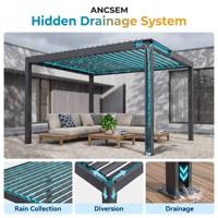Pergola à lames orientables en aluminium ANCSEM, gazebo, pavillon, motorisée, imperméable, résistante au vent, auvent extérieur, ombrage, taille personnalisée