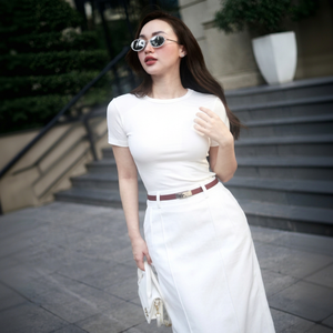 Camiseta de algodón para mujer, cinturón informal con hebilla de metal para la cintura, accesorio para vestido, para conjunto de verano [A121] - Product Image 1