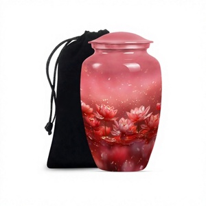 Urna para adultos de cremación de aluminio grande con flor de loto Rosa hermosa de la mejor calidad para cenizas humanas con bolsa de terciopelo gratis - Product Image 1