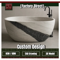 Baignoire autoportante GOLDKING moderne en marbre blanc Panda, bord épais et lisse, OEM, usinée CNC, polie, sur mesure