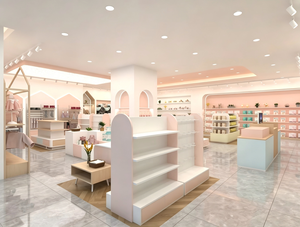 Diseño Interior Moderno y Lujoso para Tienda de Bebés, Estilo Nórdico Morandi, Madera de Roble y Mármol, Proyecto de Diseño Modular para Boutique Infantil - Product Image 3