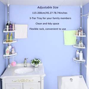 Rustproof מקלחת מדף אמבטיה מוט מוט מדף אחסון עם 4 סלים מתכווננת - Product Image 5