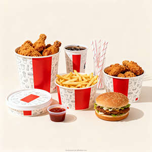 Wegwerp Milieuvriendelijk Gebakken Kippenemmer 34Oz 46Oz Kraftmateriaal Met Deksel Merkteken Voor Bezorging In Café - Product Image 1