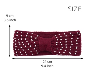 Diadema de Pelo Tejida a Mano con Lazo de Diamantes Blancos, de Lana Cálida y Gruesa, para <span class=keywords><strong>Mujer</strong></span>, Otoño e Invierno - Product Image 2