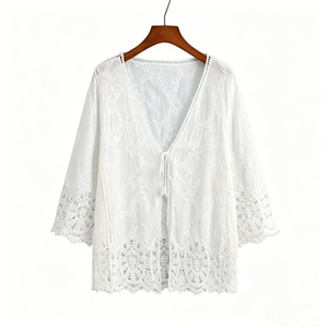 Nuovo Coprispalle Boho <span class=keywords><strong>in</strong></span> <span class=keywords><strong>Pizzo</strong></span> Ricamato 2026 da Donna, con Laccetti Frontali e Bordo all'Uncinetto, Lavorato a Maglia Sottile Estivo, Servizio Personalizzato ODM OEM - Product Image 1