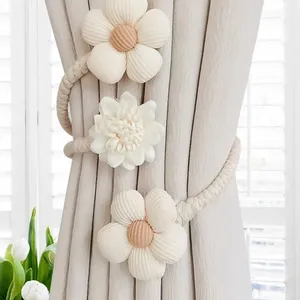 Flower Curtains Hold back Cotton Woven tieback Curtain accessories Clips Country Style Fastener