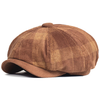 Gorro de Pana a Cuadros, Estilo Vintage, Gorra Plana para Conductor, Cálida para Otoño e Invierno, Gorra Deportiva de Béisbol, Gorra Newsboy