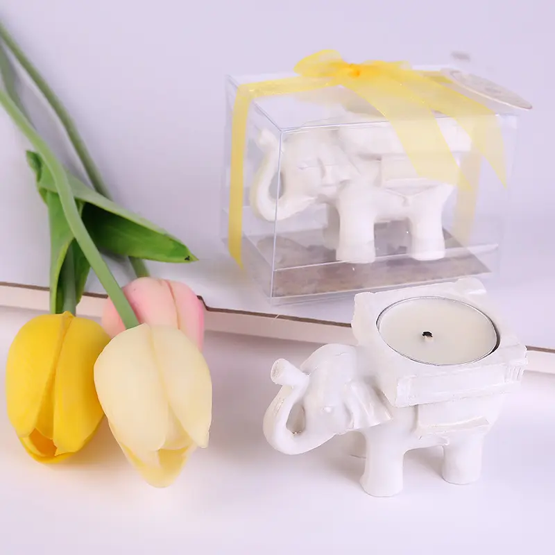 Hochzeits bevorzugungen Blessed Elephant Antique Elfenbein-Finish Tee licht Kerzenhalter