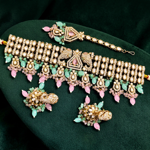 Gold Plated <b>Bridal</b> Set Choker Necklace <b>Drop</b> <b>Earrings</b> Tikka Ethnic Zircon Trendy Wedding Engagement Anniversary Latest High - Product Image 1