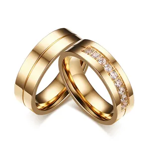 Gold Color Wedding Bs Rings Women Men High Quality CZ Engagement Couple Promise Ring Anniversary Alliance Jewelry Gift