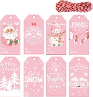 Etiquetas de Regalo Navideñas al por Mayor, Lindas Etiquetas de Papel con Diseño de Papá Noel y Muñeco de Nieve, Etiquetas Colgantes con Nombre Escrito a Mano en Color Rosa para Frascos de Dulces y Bolsas de Regalo