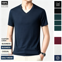 T-shirt Homme Col V en Coton Tricoté Uni, Coupe Slim, Grande Taille, Personnalisable avec Logo Imprimé Numérique DTF – Vente en Gros, Haute Qualité