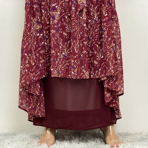 6434 #   Robe élégante pour femmes, tendance printemps-été, à col rond, à plis, avec poignets élastiques et doublure complète, motif floral - Product Image 6