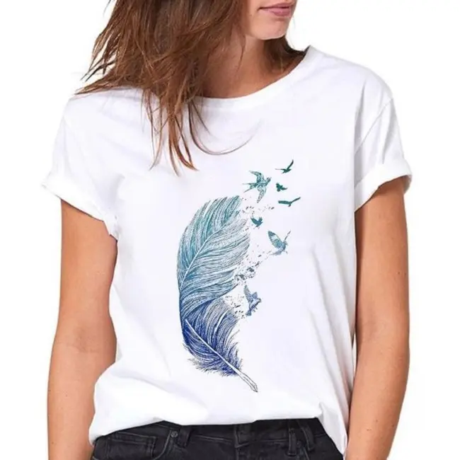 Dames Print T-Shirt Gebreide Stof Comfortabel Nieuw Ontwerp Modieuze T-Shirts Groothandel Op Maat Bedrukt Vrouwen T-Shirt
