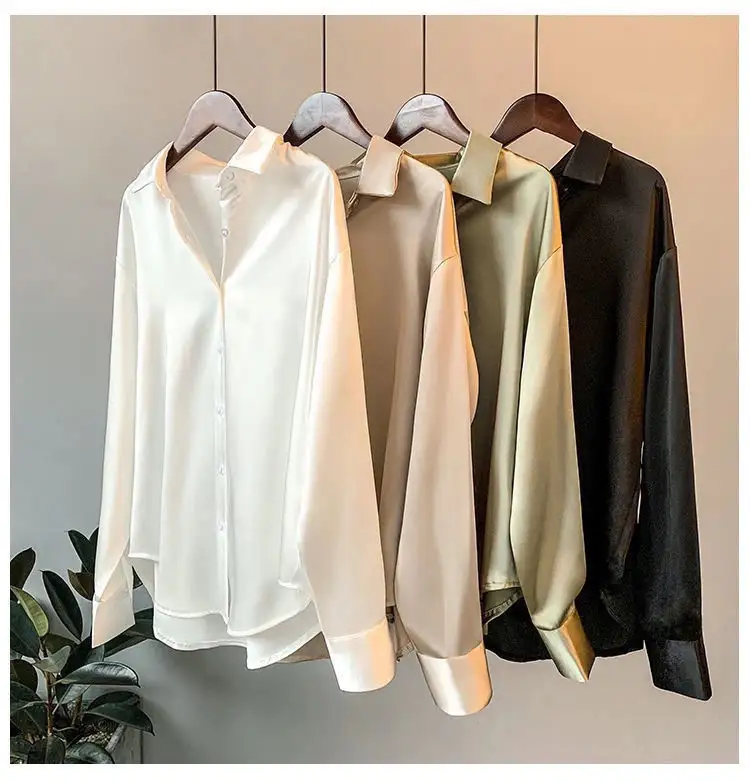 Spring 2022 Womens Clothing Silk Shirt Vintage Blouse Sheer Top Women Longsleeve Dress blouse Plus Size Woman Overshirt