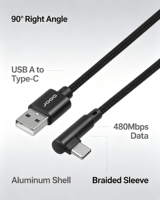 Câble USB 2.0 OEM d'usine à angle droit de 90 degrés, USB-A vers Type-C, 480 Mbps, avec coque en aluminium nickelé et câble de données tressé court