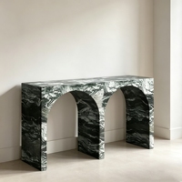 Table console en marbre vert naturel, sculptée à double arche, pour entrée de villa de luxe, hôtel, hall, couloir, décoration