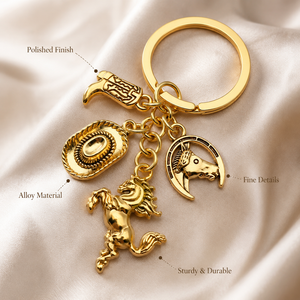 Antiker Goldener Zinklegierung Western Cowboy Hut Stiefel Pferd Schlüsselanhänger Vintage Schlüsselring Taschenanhänger Charm Geschenk RTS - Product Image 5
