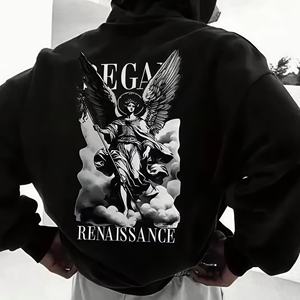 Sweat-shirts unisexes surdimensionnés en coton noir épais brodés personnalisés de poids lourd 340 GSM pour l'hiver - Product Image 2