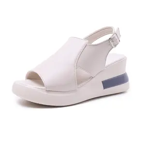 Yongge Thick sole sloping heel sandals for women with high heels and fish beaks for women with soft leather raised sponge shoes