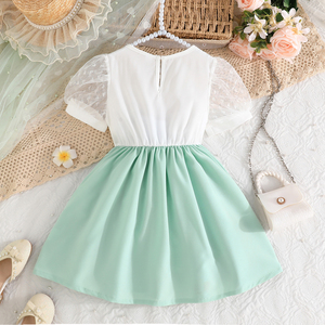 ชุดเดรสเด็กผู้หญิงน่ารักหรูหราสำหรับฤดูร้อน แขนสั้น แต่งโบว์ลูกไม้ ชุดสองชิ้น เสื้อผ้าเด็กแฟชั่นสำหรับเด็กผู้หญิงอายุ 4-8 ปี - Product Image 2