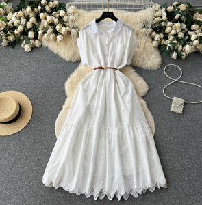 <span class=keywords><strong>Vestido</strong></span> de mujer, vestidos camiseros, cuello vuelto, línea A, manga corta, Regular, informal, <span class=keywords><strong>ajustado</strong></span>, cinturón <span class=keywords><strong>ajustado</strong></span>, Vestidos largos de verano - Product Image 6