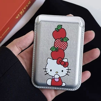Portefeuille magnétique en cuir avec motif de chaton de dessin animé, porte-badge d'identification pratique avec pochette adhésive au dos
