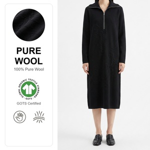 OEM Women's Modest Loose Fit Midi-Length <strong>Long</strong> <strong>Sleeve</strong> Breathable Daily Wear 100% <strong>Wool</strong> Knit Sweater <strong>Dress</strong> - Product Image 3