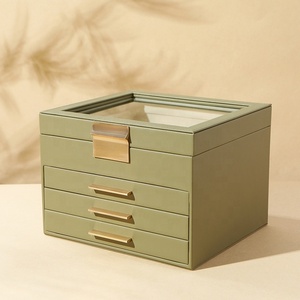 Cao cấp công suất lớn bốn lớp PU da hộp lưu trữ các nhà sản xuất tóc thẳng hạt Bông Tai Nhẫn Vòng đeo tay đồ trang sức trường hợp - Product Image 2