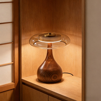 Lampu Meja Kayu Ash Putih Gaya Jepang Abad Pertengahan dengan Kap Lampu Kaca Amber, Dapat Diredupkan, Spektrum Penuh CRI97, Lampu Kamar Tidur Ruang Tamu