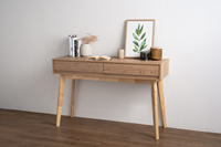 Table console scandinave moderne HIRADO en chêne naturel compact, pieds en chêne malaisien, table d'entrée fine pour petit appartement