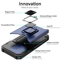 Étui de protection robuste en TPU et PC avec anneau magnétique et béquille pour 11-16 Pro Max avec support coulissant pour carte et protection d'appareil photo