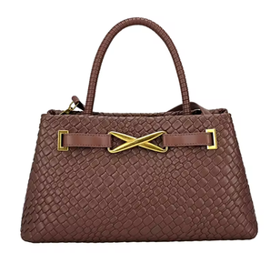 Bolso de mano retro de moda para mujer, bolso tejido de cuero PU, bolso bandolera de lujo para mujer, bolso tote. - Product Image 5