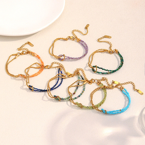 Pulsera Apilable de Acero Inoxidable con Cadena Trenzada de Doble Capa, Turquesa, Cuentas Pequeñas de 2-3mm, Bañada en Oro de 18K, Pequeña, OEM Personalizada, Venta al por Mayor - Product Image 2