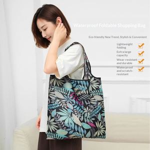 Sac de courses pliable multi-usages avec motif floral, grande capacité, léger, pliable, pour un usage quotidien et les voyages - Product Image 3