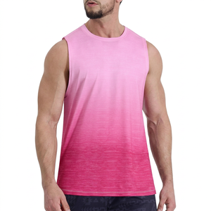 Camiseta sin Mangas para Hombre, Modelo 2026, Color Rosa Degradado, Cuello Redondo, Tejida, de Secado Rápido, Deportiva, para Fitness, ODM OEM - Product Image 1