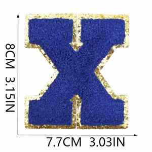 Parche Termoadhesivo de Tela No Tejida Bordado en Chenilla, 8cm, Azul Zafiro, Bordado Tipo Toalla, Letra Inglesa, Bordado Computarizado - Product Image 3