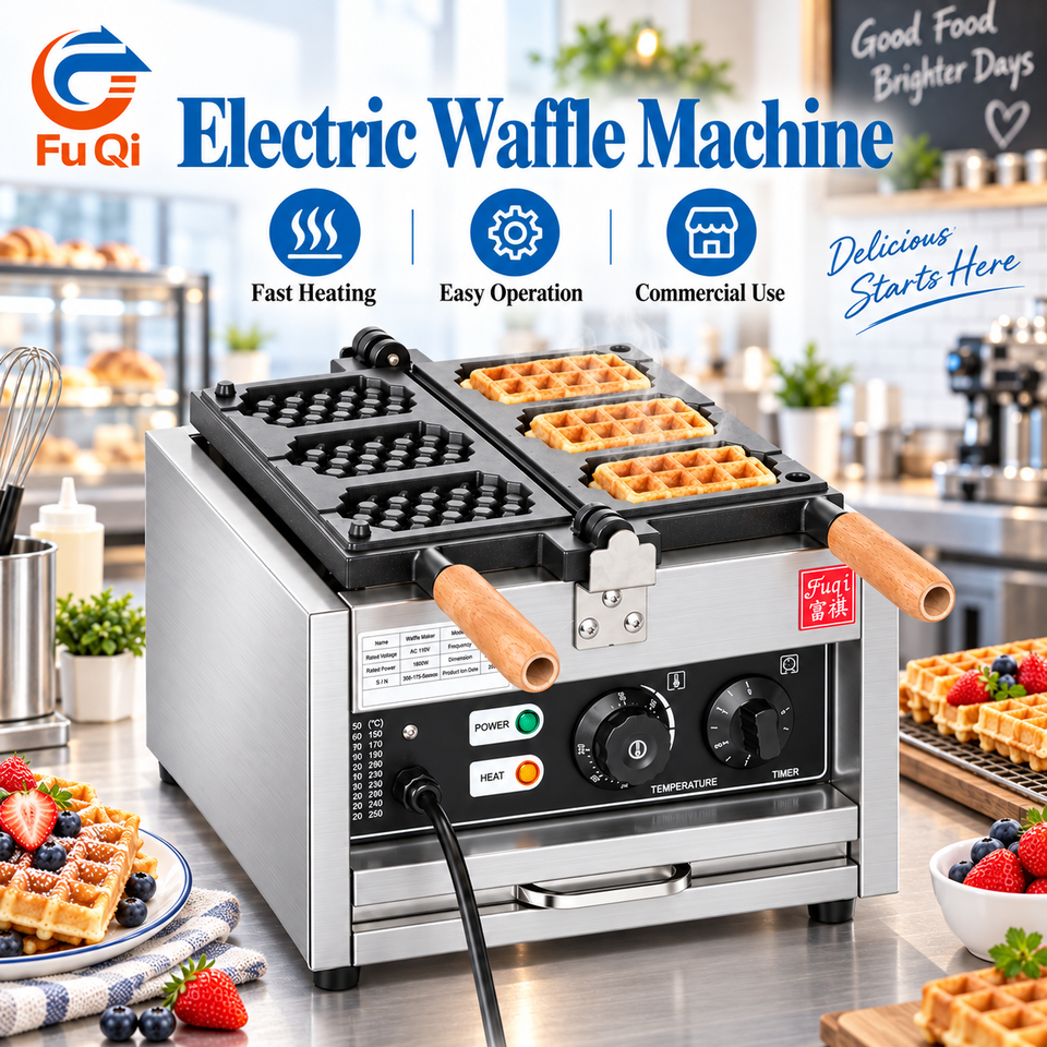 Fuqi Commercial Electric Waffle Maker Stainless Steel 1.4KW Temperature ...
