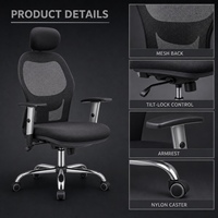 Chaise de bureau à dossier haut en maille avec appui-tête, verrouillage d'inclinaison et pivotant, pour la maison, le bureau et les espaces de travail professionnels