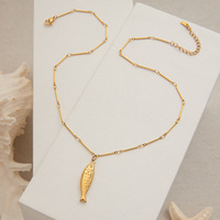 Collier en acier inoxydable plaqué or de la série Ocean, pendentif coquillage, chaîne serpent tendance décontractée, géométrique, avec cristaux de laboratoire