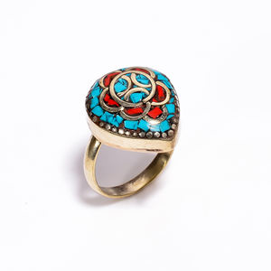 Bagues en pierres précieuses de corail turquoise naturelle bijoux faits à la main vente en gros fournisseurs de bijoux de mode pour femmes et filles - Product Image 3