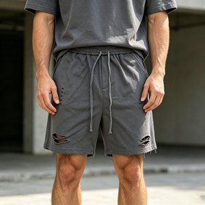 เสื้อยืดเซ็ตผู้ชายมาใหม่, ชุดสองชิ้นแขนสั้นผ้าเทอร์รี่คอตตอน 480gsm สำหรับผู้ชาย, ผ้าฝ้าย 100%, ชุดลำลองฤดูร้อน - Product Image 4