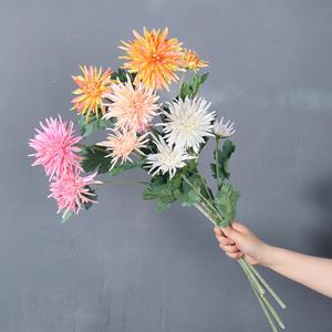 Chrysanthème artificiel en soie à trois têtes, motif griffe de crabe, <span class=keywords><strong>pour</strong></span> décoration intérieure et matériel de pose sur piquet - Product Image 2
