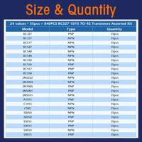 50-900PCS Transistors kit NPN PNP S8050 S8550 S9012 2N3904 2N3906 C1815 A1015 MJE13001 BC327 BC337 BC517 BC547 BC548 BC549 BC558