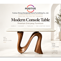 Table console moderne en marbre avec base en bois massif, table d'entrée, table de couloir, table de salon, vente en gros pour hôtels, usines, OEM, ODM