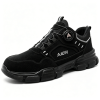 Nouvelles Chaussures de Sécurité à Bouton Rotatif pour Hommes, Protection du Travail Anti-Écrasement et Anti-Perforation, Chaussures de Travail Basses pour Hommes