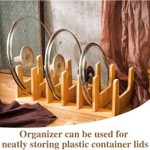 Bamboo Pot Lid Organizer 6 Slots Dish <b>Rack</b> <b>Kitchen</b> Storage Minimalist Design - Product Image 4
