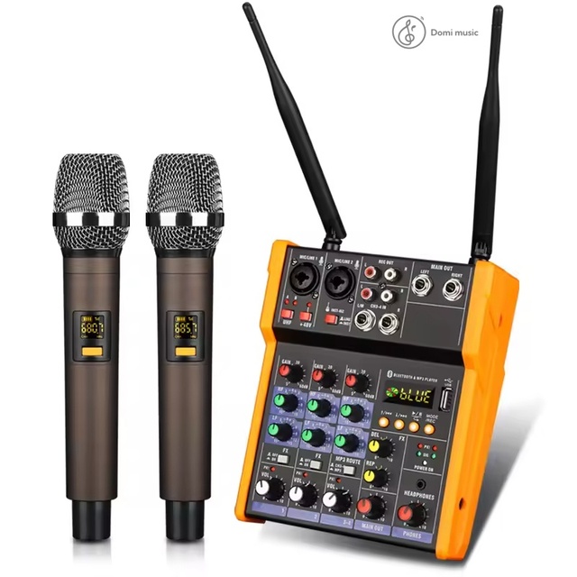 Wholesale Customization Effects Wireless Microphone 2 in One Kit Small 4 Channel Karaoke Audio Mixer Microphone for Home