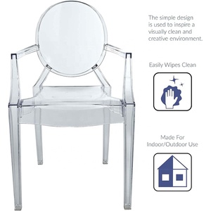 Chaise à bras polyvalente moderne en acrylique empilable pour cuisine <span class=keywords><strong>et</strong></span> salle à manger, transparente, entièrement assemblée - Product Image 4